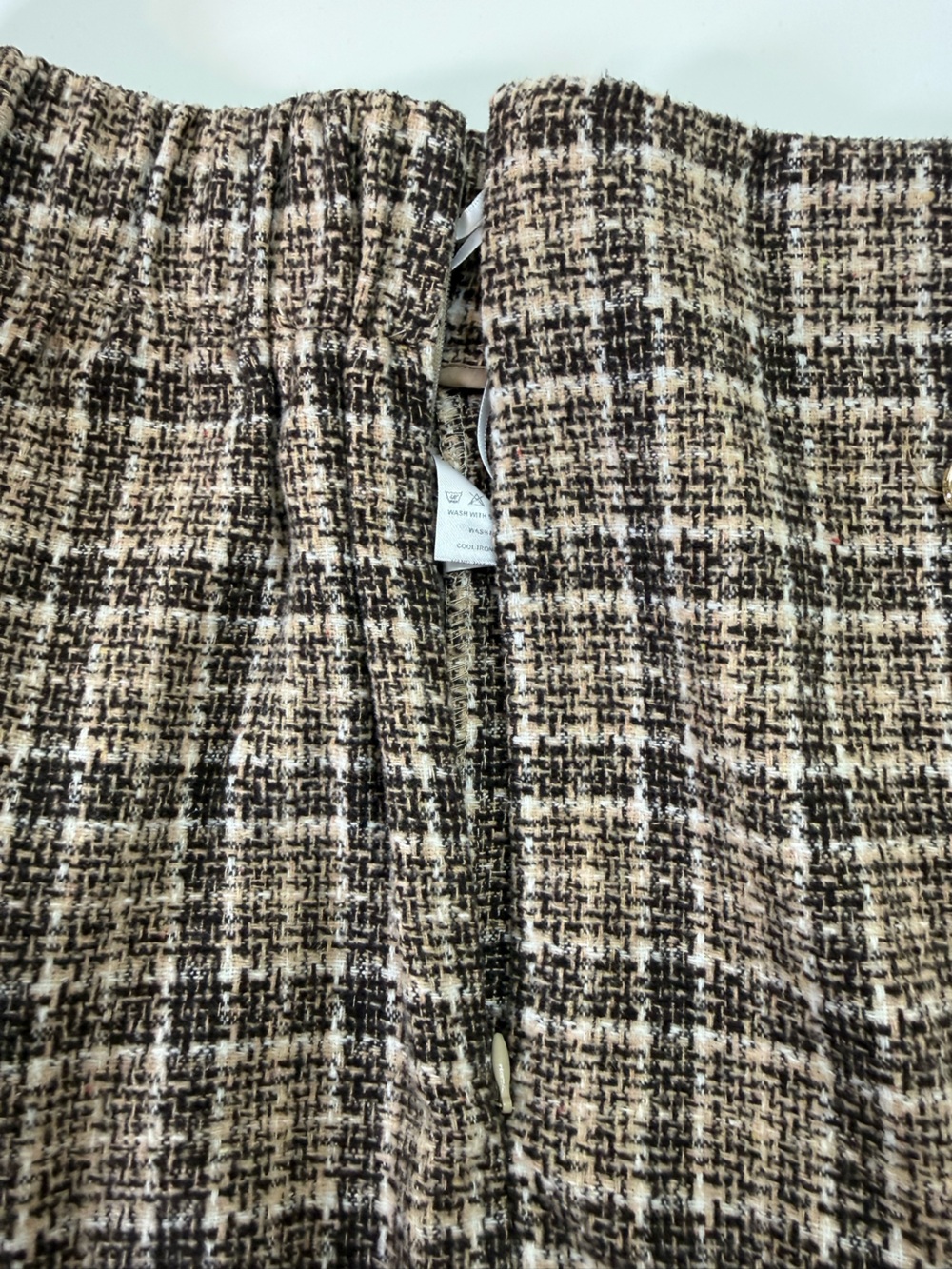 MICAS | Plaid Wide Leg Palazzo Pants Tweed High Rise | Brown | Large - Picture 6 of 12